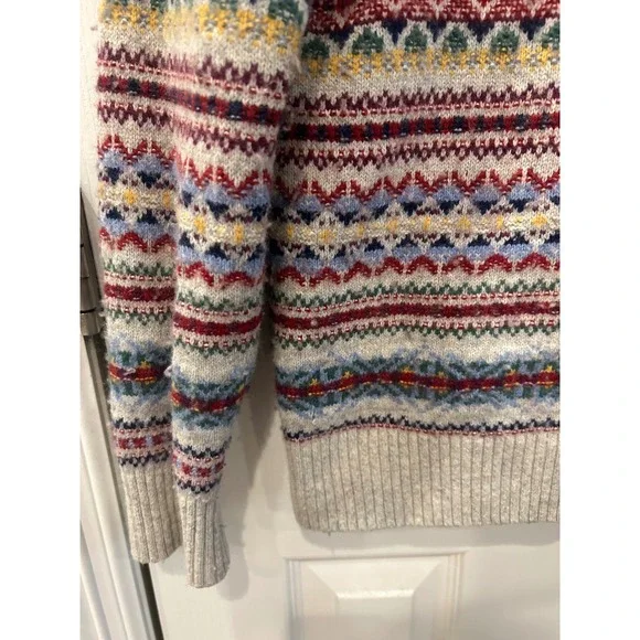 Abercrombie & Fitch Merino Wool Blend Fair Isle Sweater Grey Multi S - Picture 2 of 7